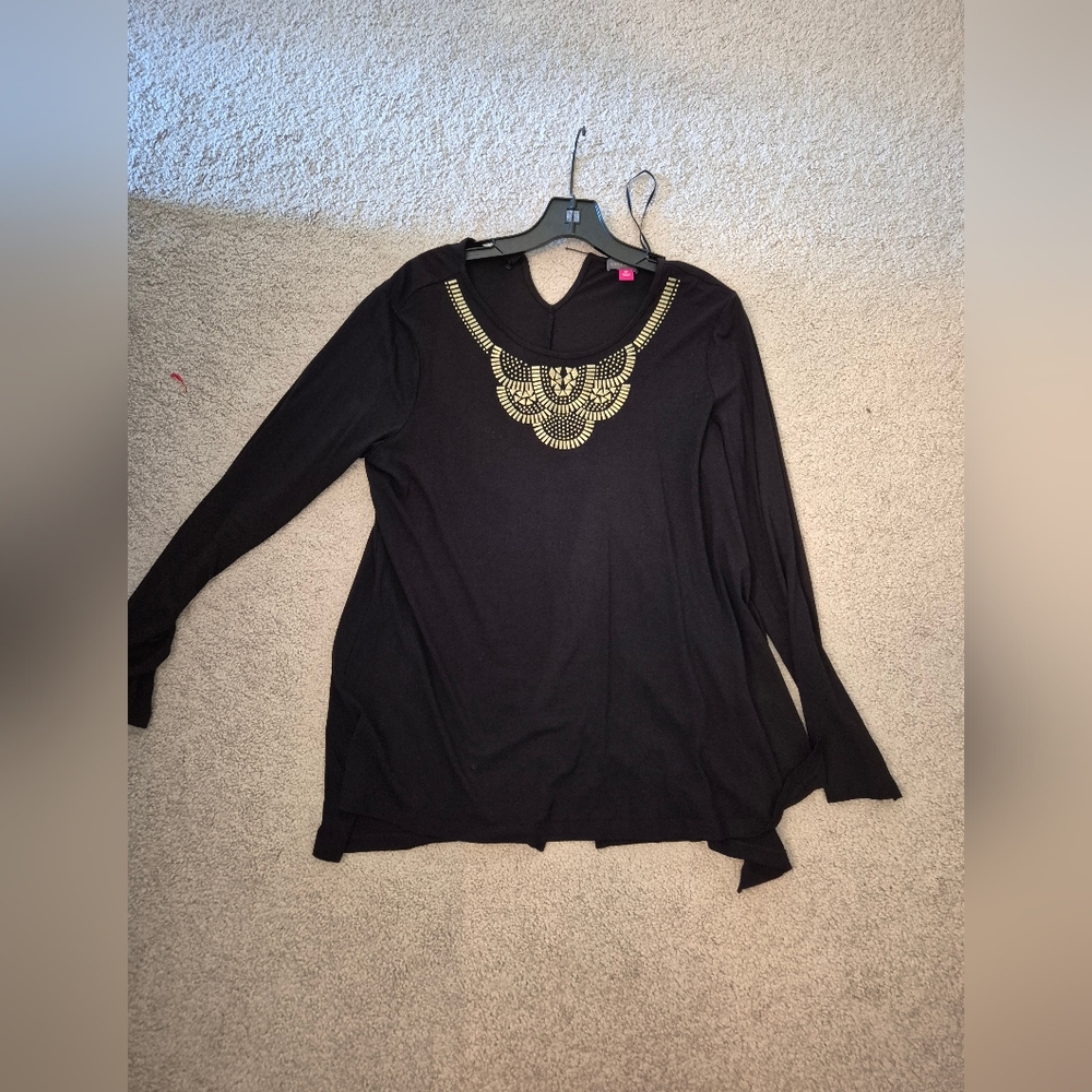 Vince Camuto Black Embellished Tie Front Blouse